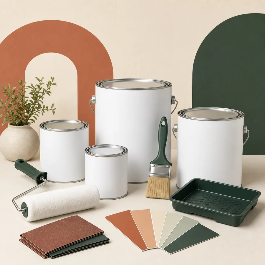 Tintas, pincéis, rolos e acessórios de pintura